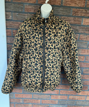 Leopard Print 100% Silk Jacket Medium Full Zip Insulated Long Sleeve Coa... - $8.55