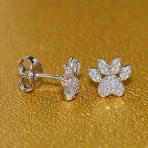 Dog Paw Design Stud Earrings 2.50Ct Round Cut Simulated Diamond 14k White Gold - £199.54 GBP