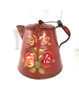 VTG Tole Painted Kettle Galv Metal, Copper Bottom Fruits Flowers Signed ... - £108.93 GBP