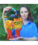 Hand Painted Cat Figurine talavera style! - $2,815.65 MXN