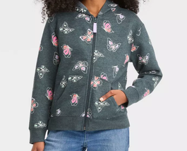 NEW Girls Butterflies Graphic Full Zip Hoodie Sweatshirt sz XXL 16-8 charcoal - £8.18 GBP