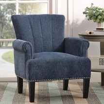 Set Of 1 Merax Navy Modern Rivet Upholstered Accent Chair Fabric Chair For - £234.57 GBP