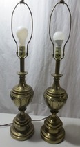 Pair Mid-Century STIFFEL BRASS Table Lamps,Urn Style With Harps 3 Way switch - £259.79 GBP