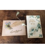 2  1889 Antique Vtg Victorian Beautiful Floral &amp; Feather Birthday Cards ... - $14.85