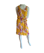 Apt.9 Blouson Floral Belted Dress Women Size Medium Yellow Sleeveless Pl... - $13.37