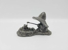 Vintage RICKER BARTLETT Pewter Young Boy Fishing with Frog &amp; Rain Hat Fi... - $11.05