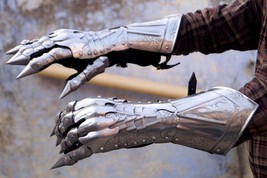 Medieval Gauntlet Gloves Pair Brass Accents Knight Crusader Armor Steel Gift - £260.13 GBP