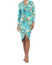 New Rachel Roy Green Floral Faux Wrap Belted Midi Dress Size S $119 - £40.29 GBP