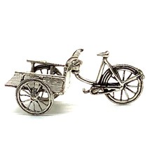 Vintage Signed Italy 800 Silver Carved Old Cargo Bike Figure Display Miniature - £50.60 GBP