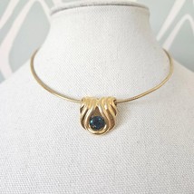 NOLAN MILLER Gold Tone Snake Chain Blue Glass Slide Necklace - $47.51