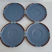 Lot 4 VTG Dansk Mesa Blue Japan Stoneware Saucers Brown Rim 6&quot; Replacement - $18.59