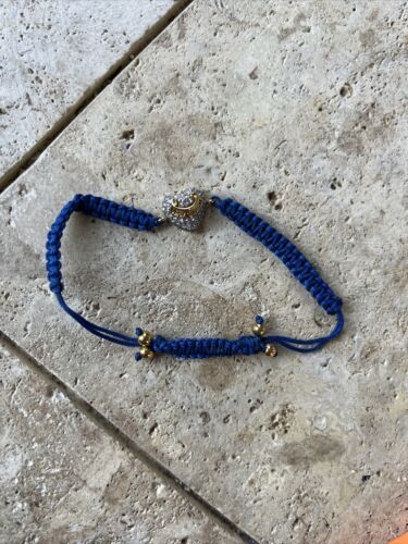 Primary image for Juicy Couture blue woven bracelet heart rhinestones adjustable 7" around