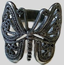 Filigree Butterfly Ring Silver Tone Band Contemporary Costume Jewelry Fa... - $5.87