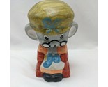 Ceramic 6&quot; Painted Knitting Grandma Mouse Coin Piggy Bank With Stopper  - $24.05