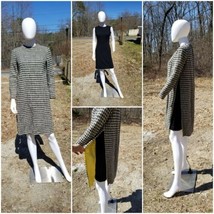 Vintage 60s Space look Houndstooth wool overcoat+dress 2pc set  Small W28 - £29.75 GBP