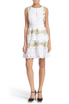 New Womens 12 NWT Designer Dress Diane Von Furstenberg DVF Gold White Embroider - £468.19 GBP