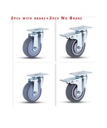 4 x Heavy Duty 75mm Rubber Swivel Castor Wheels with Brake Trolley Furniture - €22,10 EUR
