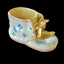 Vintage Ceramic Baby Bootie Planter Pink Blue Cream Unisex with Ribbon Shoelace - £7.70 GBP