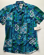 Mens Kennington California Shirt Sz M Button Up Short Sleeve Pattern Blue - £18.68 GBP