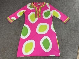 Gretchen Scott Dress Womens Medium Pink Green Tunic Shift 3/4 Sleeve Mod... - $39.59