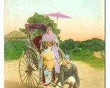 Women Getting into a Rickshaw Postcard Japan 1900&#39;s Hand Colored - $13.86