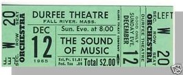 DURFEE THEATRE TICKET,Fall River,MA,Sound Of Music/1965 - £39.31 GBP