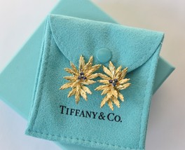 Mid Century Tiffany &amp; Co. 18K Yellow Gold Sapphire Flower Earrings Clip-on - $1,995.00