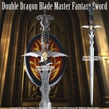 Double Dragon Blade Master Fantasy Sword Dagger with Wooden Display Plaque - $55.42