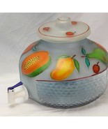 Beverage Dispenser Jar 3 Gallon Glass Vintage Hand Painted Fruit + Lid - $1,273.14 MXN