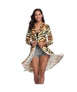Tiger Stripe Print Turn Down Collar Long Sleeve Cardian T-Shirt Dress wi... - £56.18 GBP