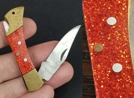 vintage silver metal flake lock back pocket knife red brass - $460.75 MXN