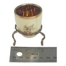 Vintage JSK Czech Porcelain Egg Cup Gold Interior w/ Metal Holder Stand image 2