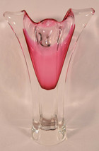 Vintage Cranberry Clear Glass Vase Murano Sommerso Unusual Shaped Art 11&quot; - £194.69 GBP