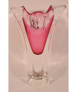 Vintage Cranberry Clear Glass Vase Murano Sommerso Unusual Shaped Art 11&quot; - $338.50 CAD