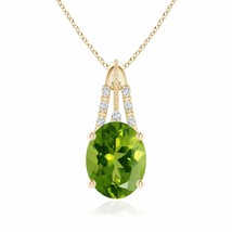 ANGARA Vintage Inspired Oval Peridot and Diamond Leo Pendant in 14K Solid Gold - £759.24 GBP