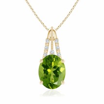 ANGARA Peridot and Diamond Leo Pendant in 14k Solid Gold (Grade-AAAA, Size-9x7) - £771.63 GBP