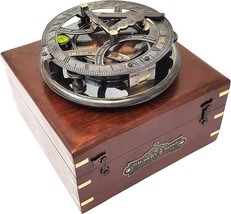 Brújula de reloj de sol de latón náutico Gilbert Sons con caja de madera LOTE... - $271.07