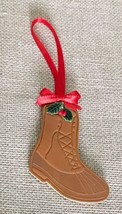 Festive Pleather Brown Boot w Metal Holly Trim Christmas Ornament Holiday - £2.93 GBP