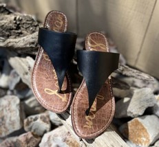 Sam Edelman Jaynee Black Leather Thong Flat Heel Slip On Sandal Size 8M EUC - £18.79 GBP