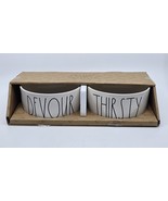 Set 2 Rae Dunn DEVOUR &amp; THIRSTY 6x3” Bowls Ceramic Dog Cat Pet Food Wate... - $775.89 MXN