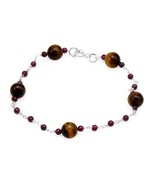  brand new Bracelet With Genuine Garnet &amp; Tigers Eye in 925 Sterling silver - £37.54 GBP