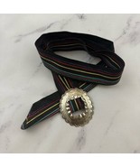 Womens Vintage Fabric Woven Belt Size M Black Colorful Stripe Tin Buckle... - $27.06 CAD