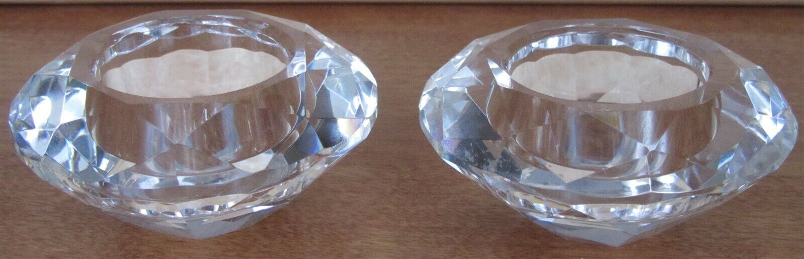 BEAUTIFUL CRYSTAL GLASS ROUND PRISM CANDLEHOLDER SET OF 2 - $4.00