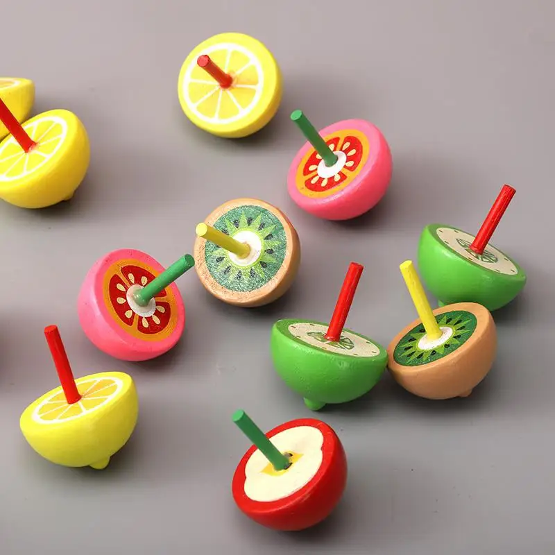 3Pcs Kids Cartoon Gyros Wooden Small Finger Spinning Top Friuts Gyros Ch... - $9.30+