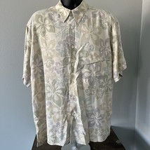 Tori Richard Mens 2XL Button Up Shirt Beige Tan Floral Hawaiian 100% Silk - £31.06 GBP