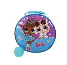 NEW L.O.L. Surprise Round Lunch Bag w/ pom pom purple &amp; teal zippered ha... - $9.95