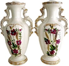Ceramic Victorian Style Vases Lot Of 2 Hand Painted Signed Maine Alexis SS - £70.78 GBP