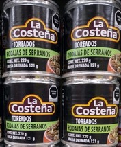 4X LA COSTENA ROASTED SERRANO  ( TIRAS CHILE SERRANO TOREADOS ) 4 CANS 2... - $29.69