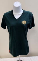 Authentic Jägermeister Classic Green T Shirt Women&#39;s V Neck LARGE  Gold ... - $9.49