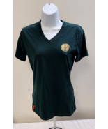 Authentic Jägermeister Classic Green T Shirt Women&#39;s V Neck LARGE  Gold ... - £7.60 GBP